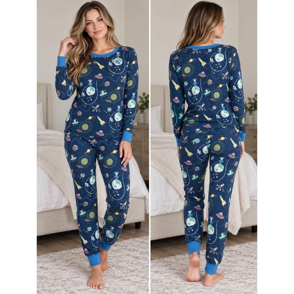 The Company Store Alien Space Planets Organic Cotton Pajama Set Lounge Women's S